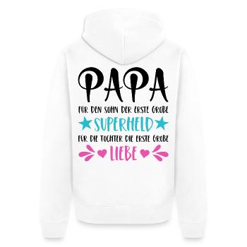 Papa Superheld Sohn Erste Große Liebe Tochter - Unisex Premium Bio Zip Hoodie - Weiß - Hinten - Thijin (182cm)