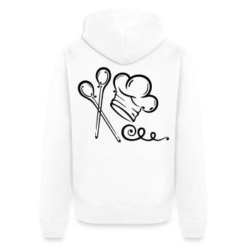 Kochmütze, Koch, Küche, Kochlöffel - Unisex Premium Bio Zip Hoodie - Weiß - Hinten - Thijin (182cm)