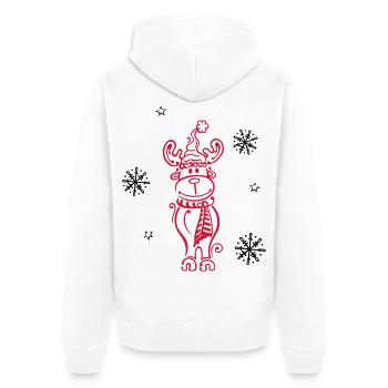 Elch, Rentier mit Schneeflocken und Sternen - Unisex Premium Bio Zip Hoodie - Weiß - Hinten - Thijin (182cm)