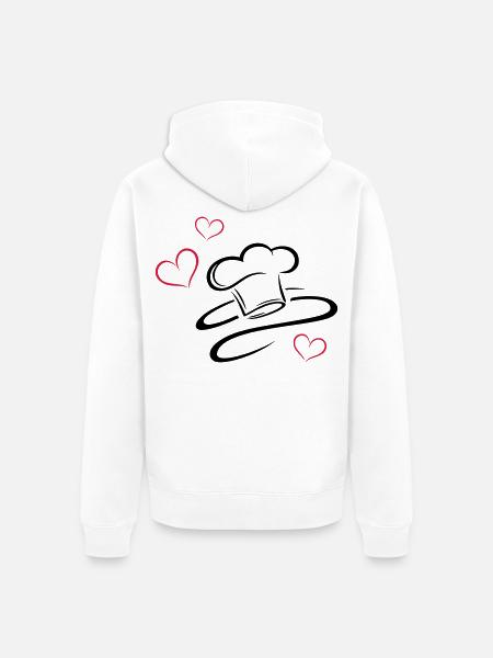 Koch, Kochmützen Logo mit drei Herzen. - Unisex Premium Bio Zip Hoodie - Weiß