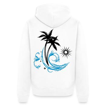 Palm trees with wave and sun, vacation, surf - Unisex Premium Organic Zip Hoodie - white - Back - Thijin (182cm)