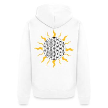 Sonne, sun, Blume des Lebens, flower of life - Unisex Premium Bio Zip Hoodie - Weiß - Hinten - Thijin (182cm)