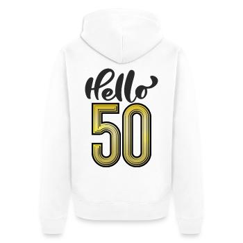 Hello 50 - Unisex Premium Organic Zip Hoodie - white - Back - Thijin (182cm)