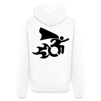 im Rollstuhl mit Flammen # - Unisex Premium Bio Zip Hoodie - Weiß - Hinten - Thijin (182cm)