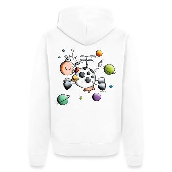 Vache en tournée mondiale - Veste à capuche bio Premium Unisexe - blanc - Dos - Thijin (182cm)