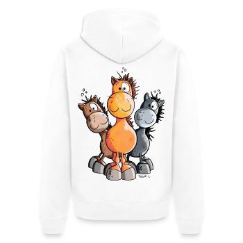 Süßes Pferde Trio - Unisex Premium Bio Zip Hoodie - Weiß - Hinten - Thijin (182cm)