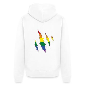 Regenbogen Kralle Kratzspur  - Unisex Premium Bio Zip Hoodie - Weiß - Hinten - Thijin (182cm)