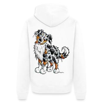 Witziger Australian Shepherd - Unisex Premium Bio Zip Hoodie - Weiß - Hinten - Thijin (182cm)