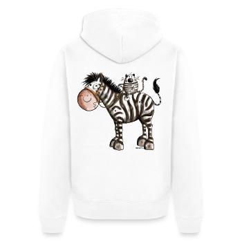 Zebra mit Katze - Unisex Premium Bio Zip Hoodie - Weiß - Hinten - Thijin (182cm)