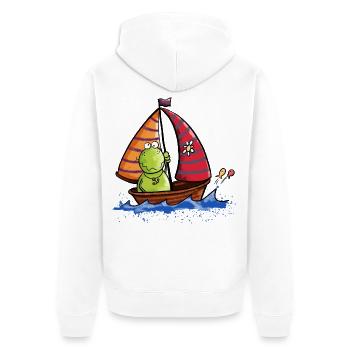 Frog at sea - Boat - Sailing - Ship - Comic - Unisex Premium Organic Zip Hoodie - white - Back - Thijin (182cm)