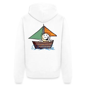 Kind aufm Boot - Unisex Premium Bio Zip Hoodie - Weiß - Hinten - Thijin (182cm)