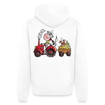 Kuh fährt Schwein - Unisex Premium Bio Zip Hoodie - Weiß - Hinten - Thijin (182cm)