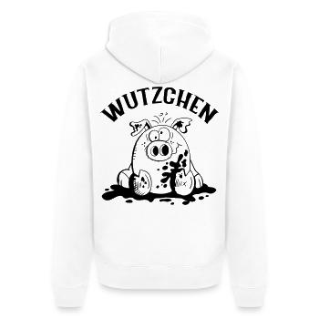 Wutzchen - Schwein - Schweine - Sau - Unisex Premium Bio Zip Hoodie - Weiß - Hinten - Thijin (182cm)