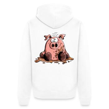 Schwein im Schlamm - Schweine - Sau - Wutz - Unisex Premium Bio Zip Hoodie - Weiß - Hinten - Thijin (182cm)
