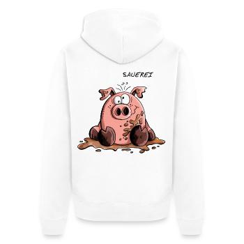 Sauerei - Schwein - Sau - Schweine - Comic - Fun - Unisex Premium Bio Zip Hoodie - Weiß - Hinten - Thijin (182cm)