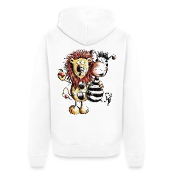 Löwe und Zebra - Löwen - Zebras - Comic - Geschenk - Unisex Premium Bio Zip Hoodie - Weiß - Hinten - Thijin (182cm)