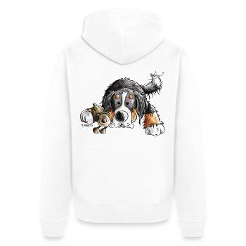 Berner Sennenhund knuddelt Teddy - Hund - Comic - Unisex Premium Bio Zip Hoodie - Weiß - Hinten - Thijin (182cm)