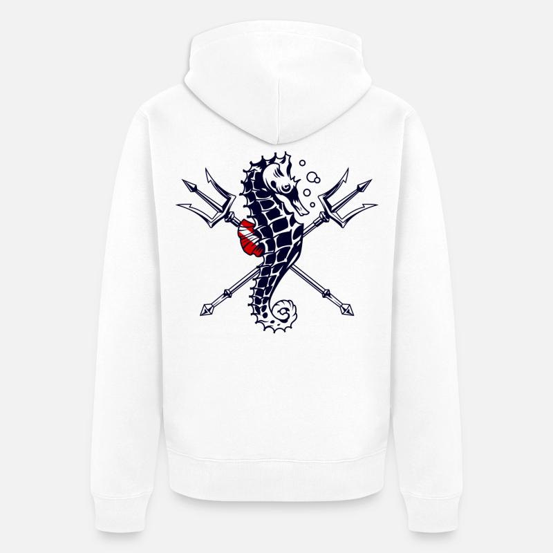 Hippocampe Trident Plongée Sous Marine - Veste à capuche bio Premium Unisexe - blanc