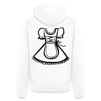 Dirndl – Schwarz-Weiß-Zeichnung – einfärbbar - Unisex Premium Bio Zip Hoodie - Weiß - Hinten - Thijin (182cm)