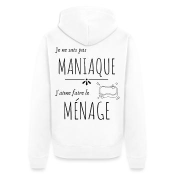 Pas maniaque j'aime le ménage - Veste à capuche bio Premium Unisexe - blanc - Dos - Thijin (182cm)