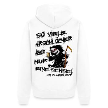 Lustiger Sensenmann - Unisex Premium Bio Zip Hoodie - Weiß - Hinten - Thijin (182cm)