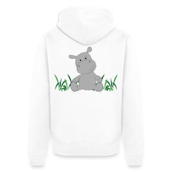 Nilpferd auf Wiese - Unisex Premium Bio Zip Hoodie - Weiß - Hinten - Thijin (182cm)