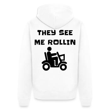 Ils me voient rouler avec mon scooter de mobilité # - Veste à capuche bio Premium Unisexe - blanc - Dos - Thijin (182cm)