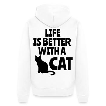 Das Leben ist besser mit einer Katze, Katzen, Tieren # - Unisex Premium Bio Zip Hoodie - Weiß - Hinten - Thijin (182cm)
