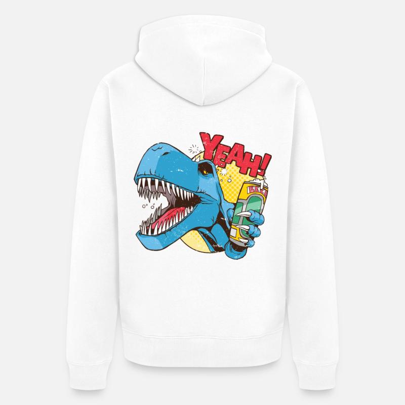 T-Rex avec canette de bière - Veste à capuche bio Premium Unisexe - blanc