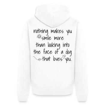Coole T-Shirts für Frauen und Männer mit Hund - Unisex Premium Bio Zip Hoodie - Weiß - Hinten - Thijin (182cm)