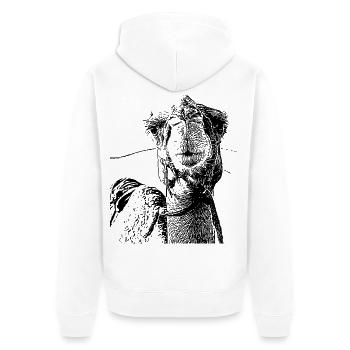 Kamel - Unisex Premium Bio Zip Hoodie - Weiß - Hinten - Thijin (182cm)
