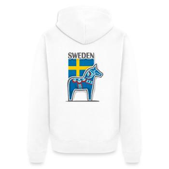 Suède Voyage Souvenir Landmark, drapeau suédois - Veste à capuche bio Premium Unisexe - blanc - Dos - Thijin (182cm)