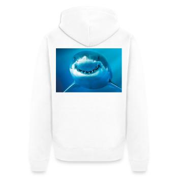 Lächelnder Hai unter Wasser - Unisex Premium Bio Zip Hoodie - Weiß - Hinten - Thijin (182cm)