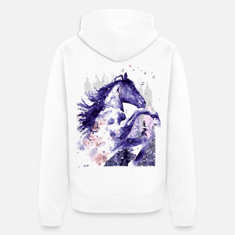 Équitation - Équitation - École d’équitation - Aquarelle - Veste à capuche bio Premium Unisexe - blanc