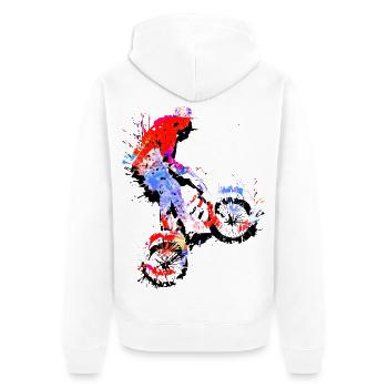 BMX vélo freestyle | Freestyler | Idée de cadeau - Veste à capuche bio Premium Unisexe - blanc - Dos - Thijin (182cm)