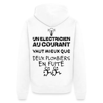 Ein Elektriker weiß Bescheid. - Unisex Premium Bio Zip Hoodie - Weiß - Hinten - Thijin (182cm)