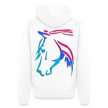 Équitation - Cavalier - Sport équestre - Tête de cheval cool - Veste à capuche bio Premium Unisexe - blanc - Dos - Thijin (182cm)