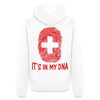 Flagge der Schweiz ist es in meiner DNA Schweiz Suisse - Unisex Premium Bio Zip Hoodie - Weiß - Hinten - Thijin (182cm)