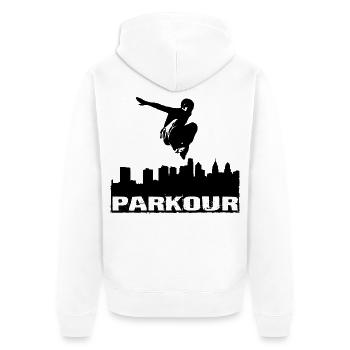 Parkour - Unisex Premium Bio Zip Hoodie - Weiß - Hinten - Thijin (182cm)