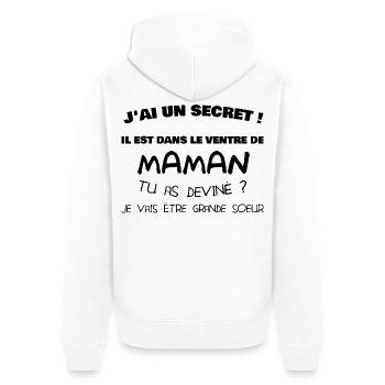 J'ai un secret ! Je vais être grande sœur - Veste à capuche bio Premium Unisexe - blanc - Dos - Thijin (182cm)