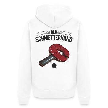 Old Schmetterhand Design für Tischtennisspieler - Unisex Premium Bio Zip Hoodie - Weiß - Hinten - Thijin (182cm)