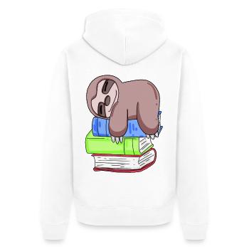 Sloth Book Books Reading - Unisex Premium Organic Zip Hoodie - white - Back - Thijin (182cm)