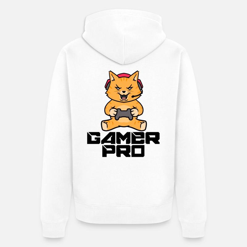 Gamer Zocker Headset Controller Videogames - Unisex Premium Bio Zip Hoodie - Weiß