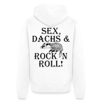 Sex Dachs Rock'n'Roll - Unisex Premium Bio Zip Hoodie - Weiß - Hinten - Thijin (182cm)