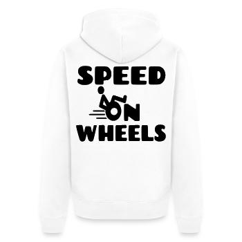 Vitesse sur roues, utilisateurs de fauteuils roulants de course * - Veste à capuche bio Premium Unisexe - blanc - Dos - Thijin (182cm)