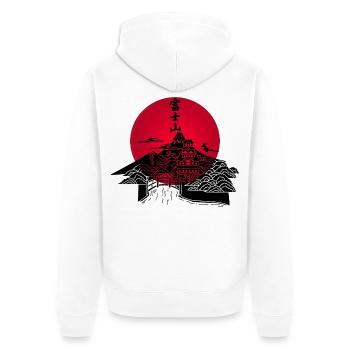Japanische Landschaft schwarz und rote Sonne - Unisex Premium Bio Zip Hoodie - Weiß - Hinten - Thijin (182cm)