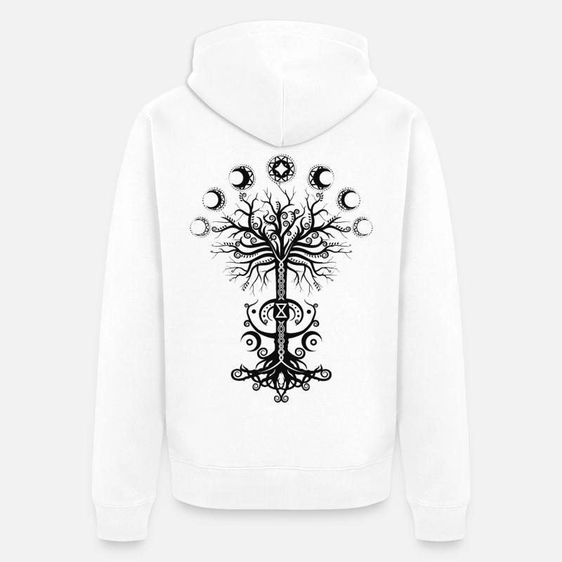 Ygdrassil Moon Phase Lebensbaum Occult Pagan - Unisex Premium Bio Zip Hoodie - Weiß