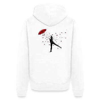 Öffne Deinen Schirm und es regnet Herzen Streetart - Unisex Premium Bio Zip Hoodie - Weiß - Hinten - Thijin (182cm)