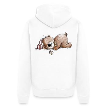 Drolliger Brauner Bär Schläft Und Träumt - Unisex Premium Bio Zip Hoodie - Weiß - Hinten - Thijin (182cm)