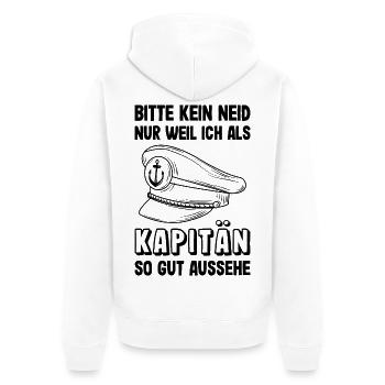 Kapitän Mütze Käptn Bootsführerschein Schifffahrt - Unisex Premium Bio Zip Hoodie - Weiß - Hinten - Thijin (182cm)